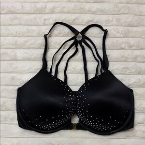 Victoria Secret Very Sexy Push-Up Black Strappy Bra with Rhinestone Details